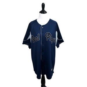 Russell Athletic Men's L Large Baseball Shirt "Pool Player" Button Down Blue